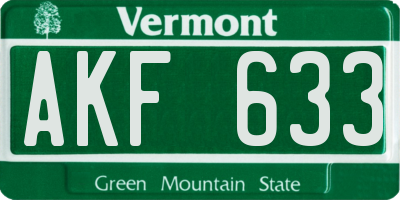 VT license plate AKF633