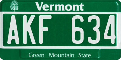 VT license plate AKF634