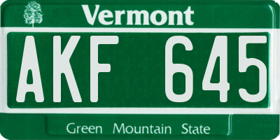 VT license plate AKF645