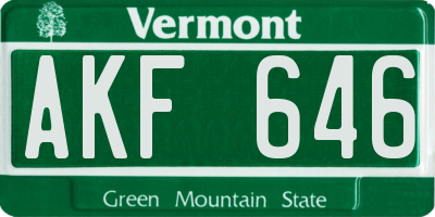 VT license plate AKF646