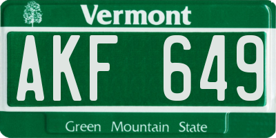 VT license plate AKF649