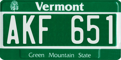 VT license plate AKF651