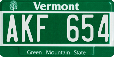 VT license plate AKF654