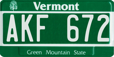 VT license plate AKF672
