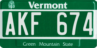 VT license plate AKF674