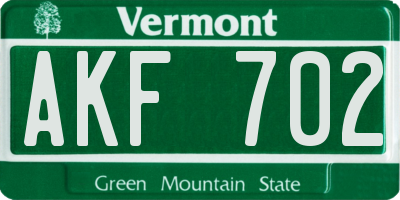 VT license plate AKF702