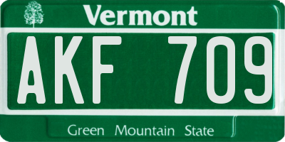 VT license plate AKF709