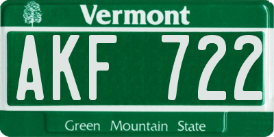 VT license plate AKF722