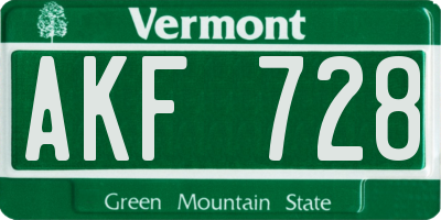 VT license plate AKF728