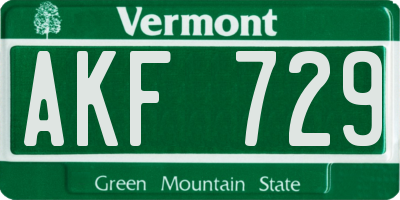 VT license plate AKF729