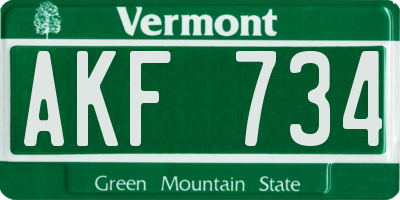 VT license plate AKF734