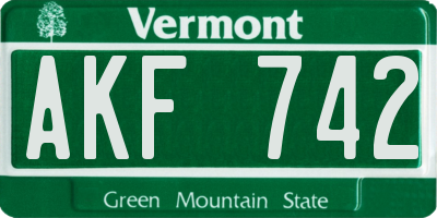 VT license plate AKF742