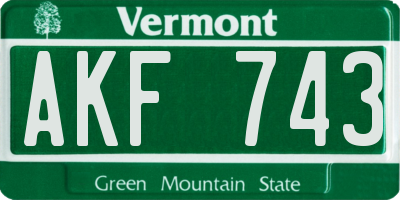 VT license plate AKF743