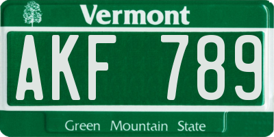 VT license plate AKF789