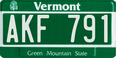 VT license plate AKF791