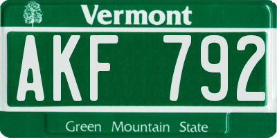 VT license plate AKF792