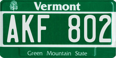 VT license plate AKF802