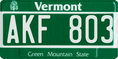 VT license plate AKF803