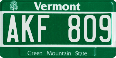 VT license plate AKF809