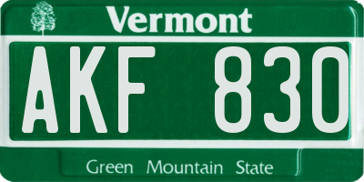 VT license plate AKF830