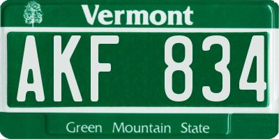 VT license plate AKF834
