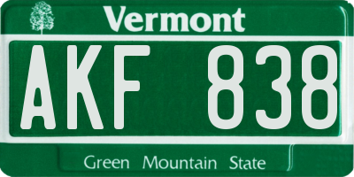 VT license plate AKF838