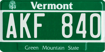 VT license plate AKF840