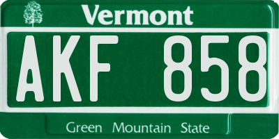 VT license plate AKF858