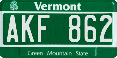 VT license plate AKF862