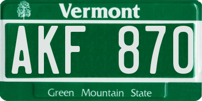 VT license plate AKF870