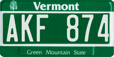 VT license plate AKF874