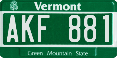 VT license plate AKF881