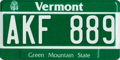 VT license plate AKF889