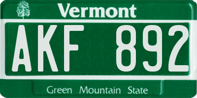 VT license plate AKF892