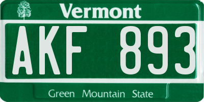 VT license plate AKF893