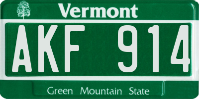 VT license plate AKF914