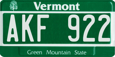 VT license plate AKF922