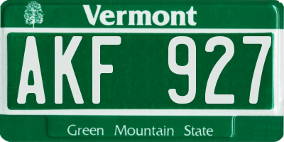VT license plate AKF927