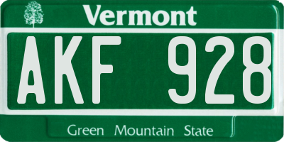 VT license plate AKF928
