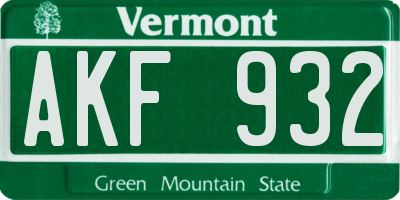 VT license plate AKF932