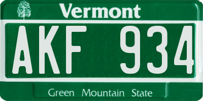 VT license plate AKF934