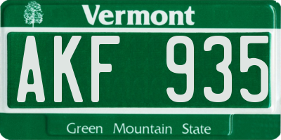 VT license plate AKF935