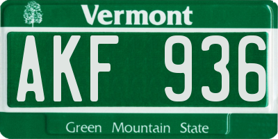 VT license plate AKF936