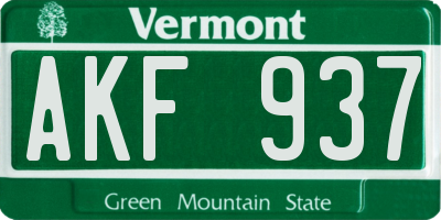 VT license plate AKF937