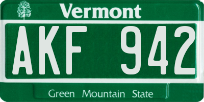 VT license plate AKF942