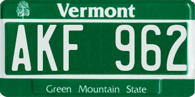 VT license plate AKF962