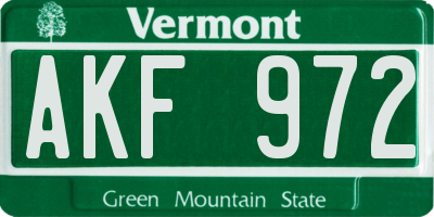 VT license plate AKF972