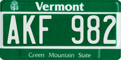VT license plate AKF982