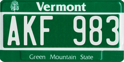 VT license plate AKF983