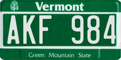 VT license plate AKF984